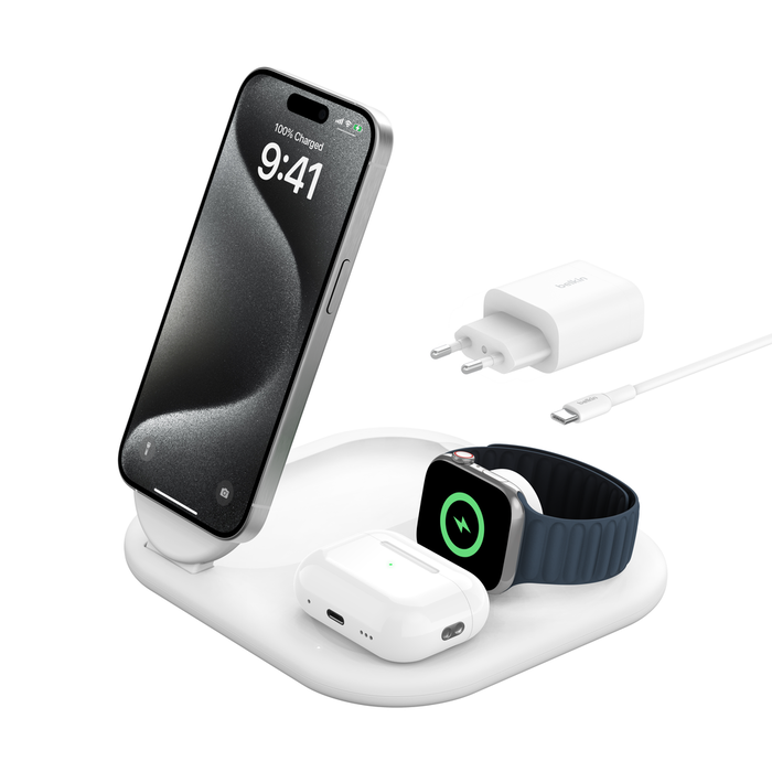 Magnetische, einklappbare, kabellose 3-in-1-Ladestation mit Qi2 | Belkin DE