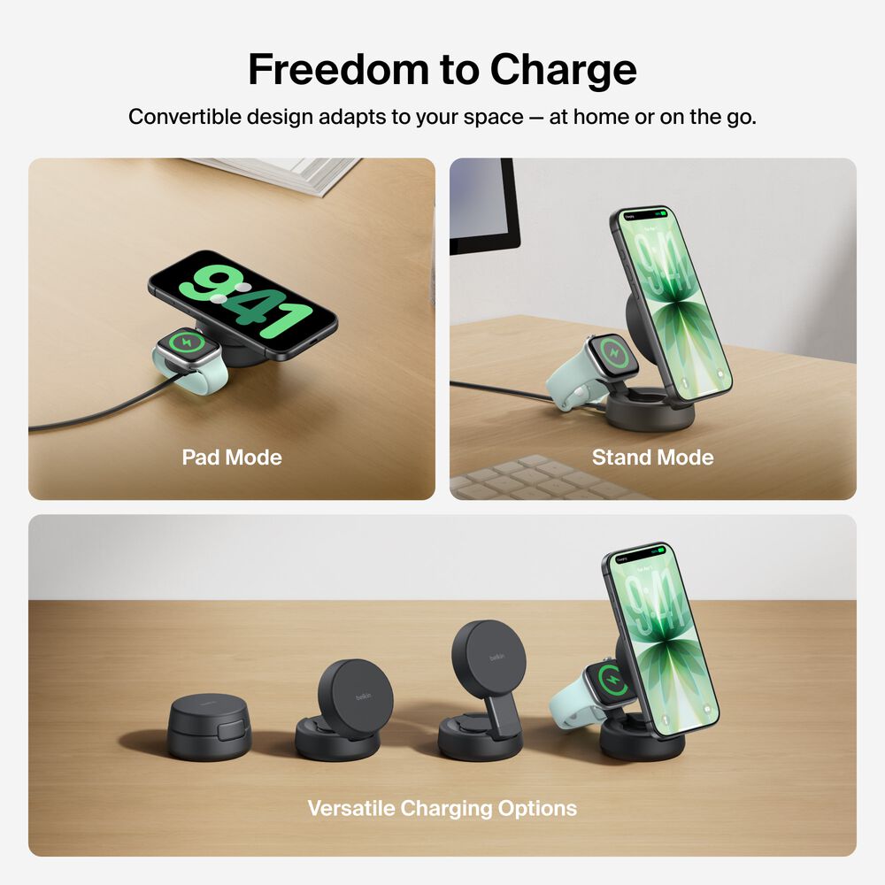 2-in-1 Convertible Magnetic Charger with Qi2 25W, Charcoal, hi-res