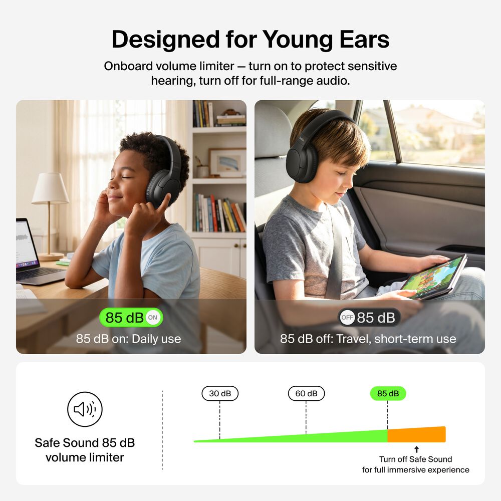 Youth Active Noise Cancelling Headphones, Black, hi-res