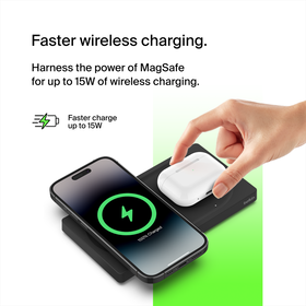 2-in-1 Wireless Charging Pad with Official MagSafe Charging 15W, Black, hi-res