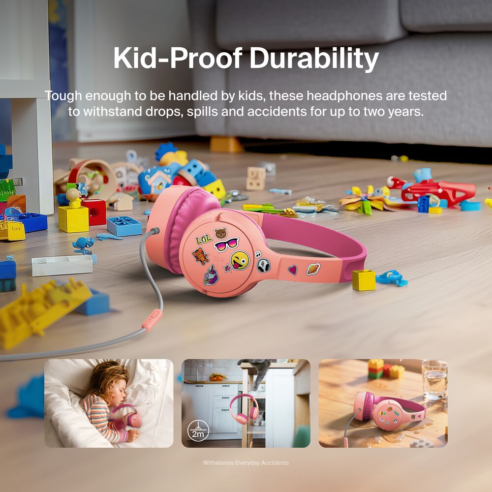 Wired On-Ear Headphones for Kids, Pink, hi-res