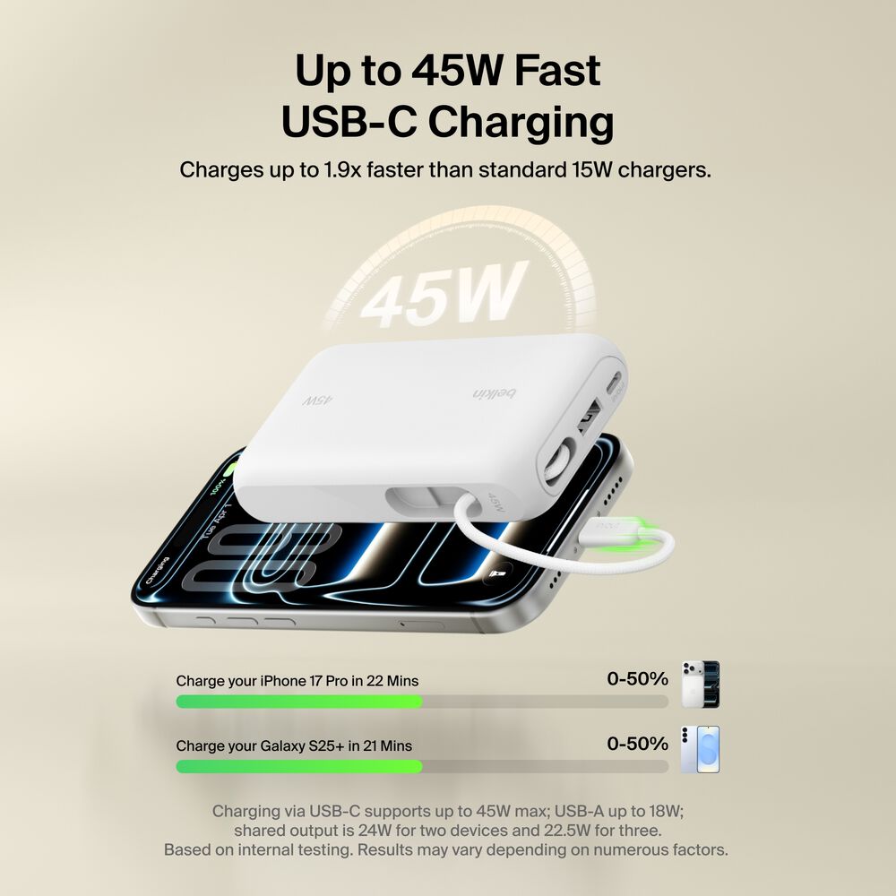 Power Bank 10K with Integrated Cable and Display, White, hi-res