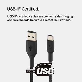 Braided USB-C to USB-A Cable (15cm / 6in, Black), Black, hi-res