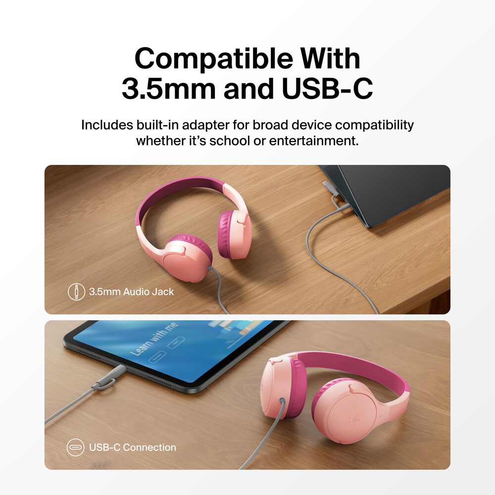 Wired On-Ear Headphones for Kids, Pink, hi-res