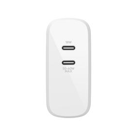 Dual USB-C GaN Wall Charger 68W + USB-C Cable, White, hi-res