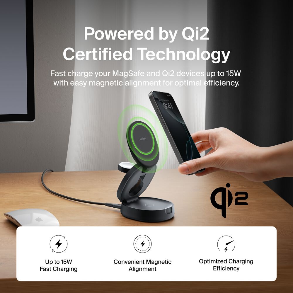 3-in-1 Convertible Magnetic Charging Stand with Qi2 15W, Black, hi-res