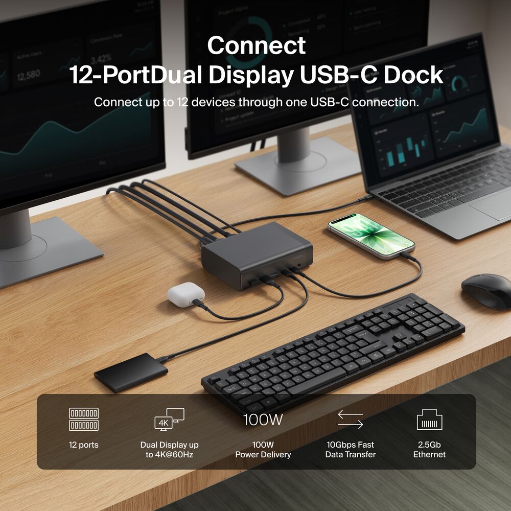 12-Port Dual Display USB-C Dock, , hi-res