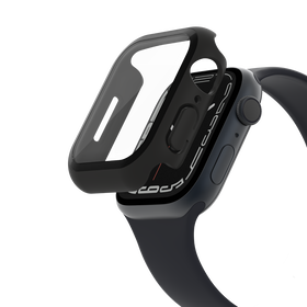 TemperedCurve 2-in-1 antimicrobiële screenprotector + bumper voor de Apple Watch Series 8/7, Zwart, hi-res