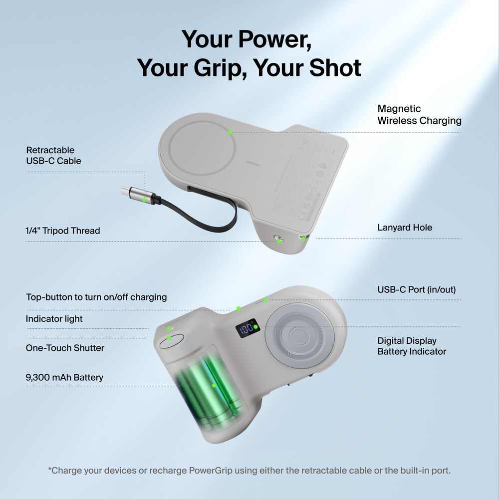Magnetic Charging Camera Grip with Power Bank, Sand, hi-res