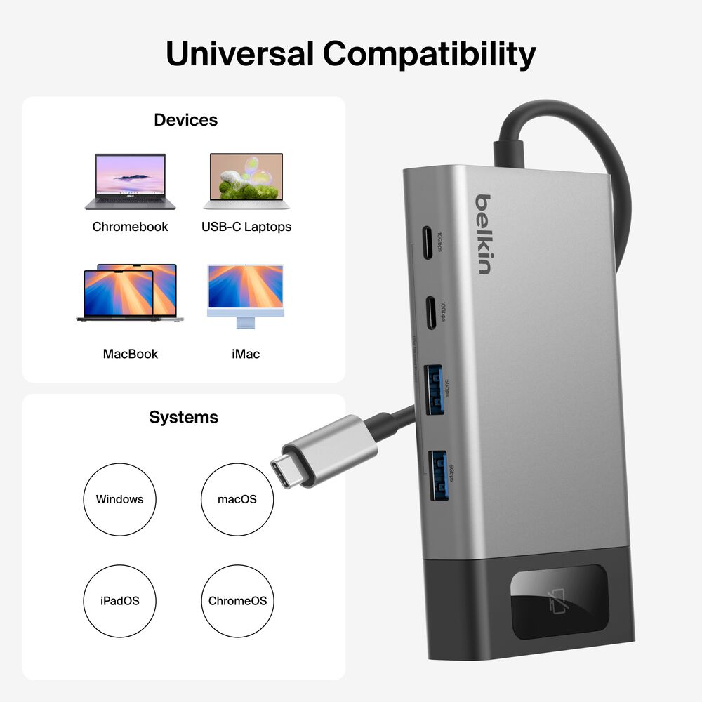 8-Port Dual Display USB-C Hub, Black, hi-res