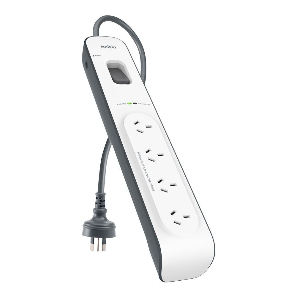 4-outlet Surge Protection Strip with 2M Power Cord, White/Gray, hi-res