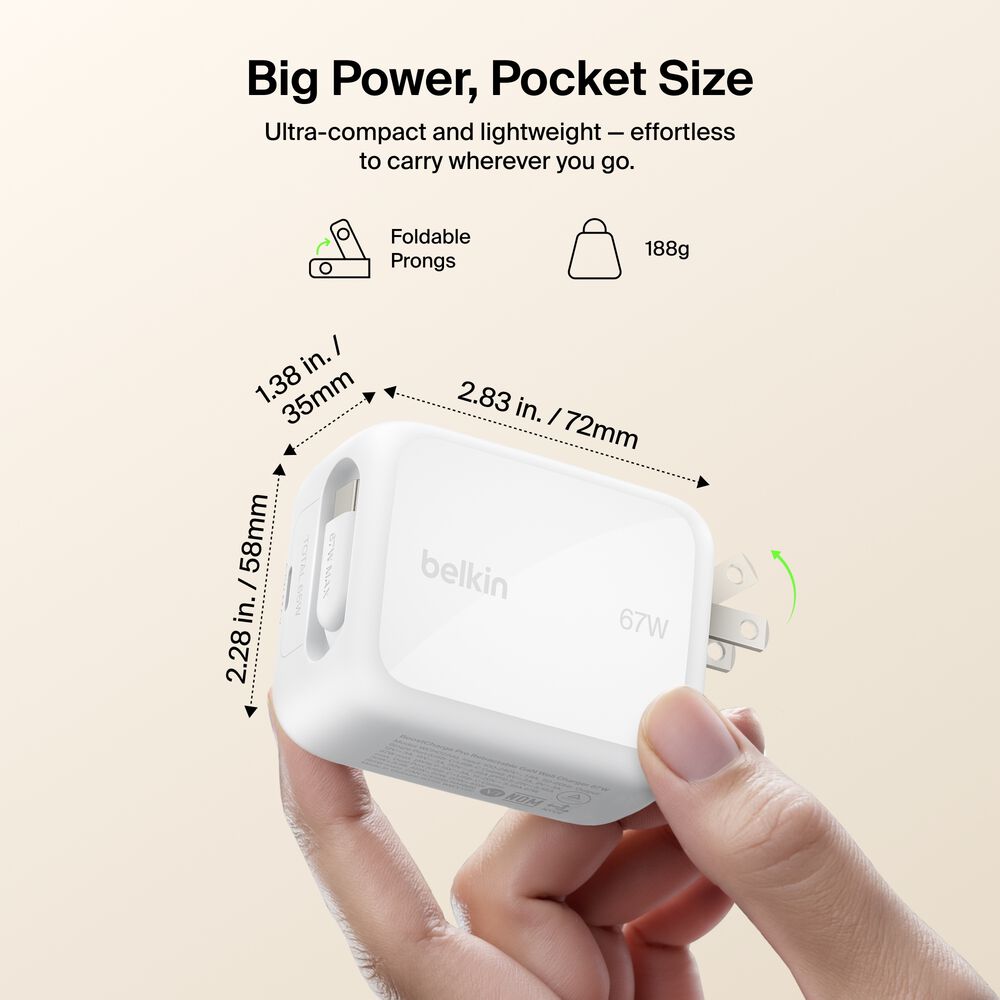 Retractable GaN Wall Charger 67W, , hi-res