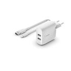 Chargeur secteur 2 ports USB-A (24 W) avec c&acirc;ble Lightning vers USB-A, Blanc, hi-res