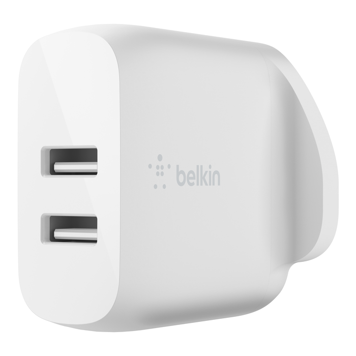Dual USB-A Wall Charger 24W, White, hi-res