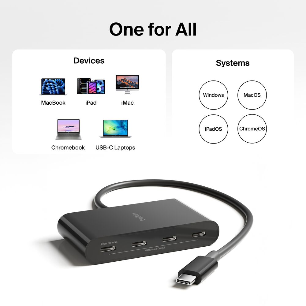 USB-C to 4-Port USB-C Hub, , hi-res