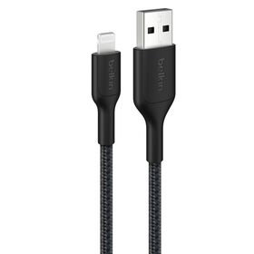Braided USB-A Cable with Lightning Connector, 3.3ft/1m, Black, Black, hi-res