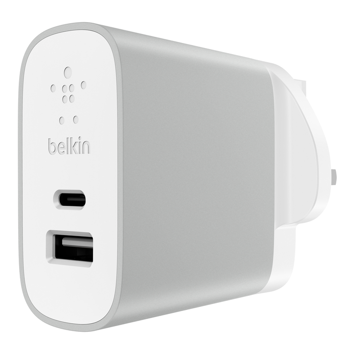 27W USB-C + USB-A Wall Charger, Silver, hi-res