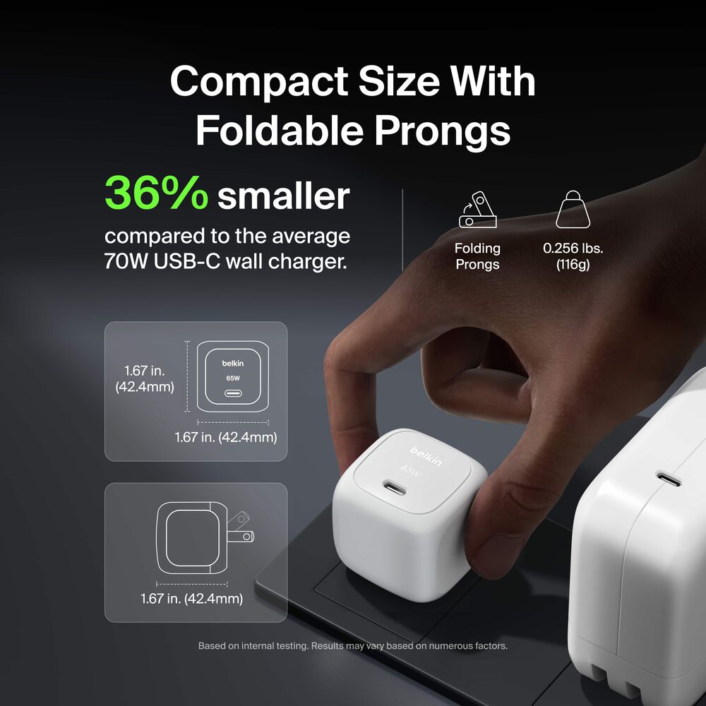 Compact USB-C Charger 65W + USB-C Cable, White, hi-res