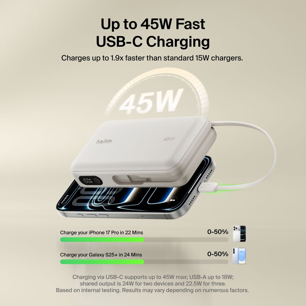 Power Bank 20K with Integrated Cable and Display, Sand, hi-res
