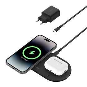 Kabellose magnetische 2-in-1-Ladestation mit Qi2 (15 W), Schwarz, hi-res
