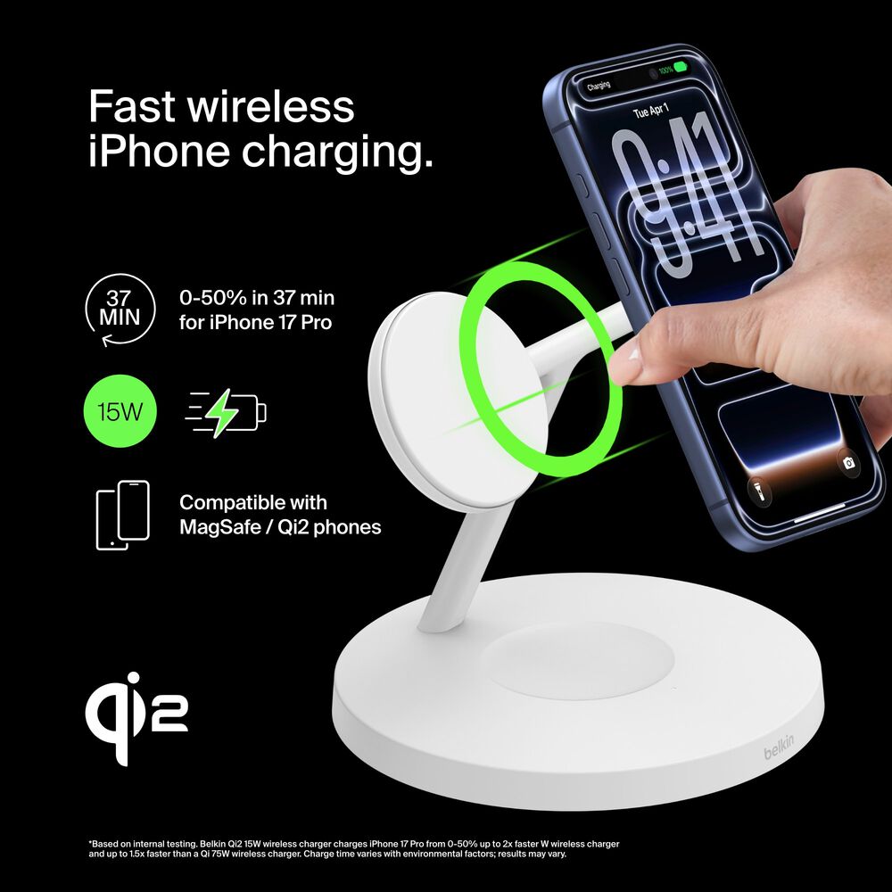 3-in-1 Wireless Charging Stand with Qi2 15W, White, hi-res