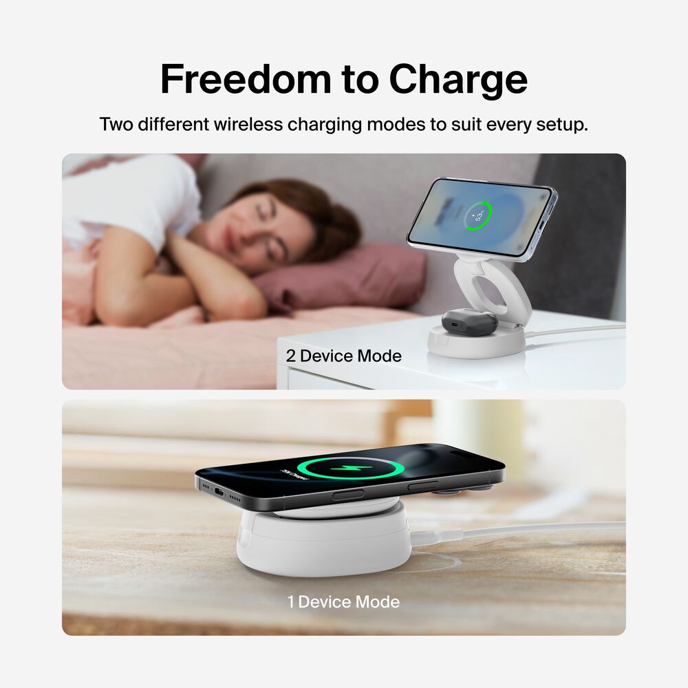 2-in-1 Convertible Magnetic Charging Stand with Qi2 15W, White, hi-res