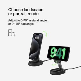 Convertible Magnetic Wireless Charging Stand with Qi2 15W, Black, hi-res