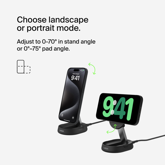 Convertible Magnetic Wireless Charging Stand with Qi2 15W, Black, hi-res