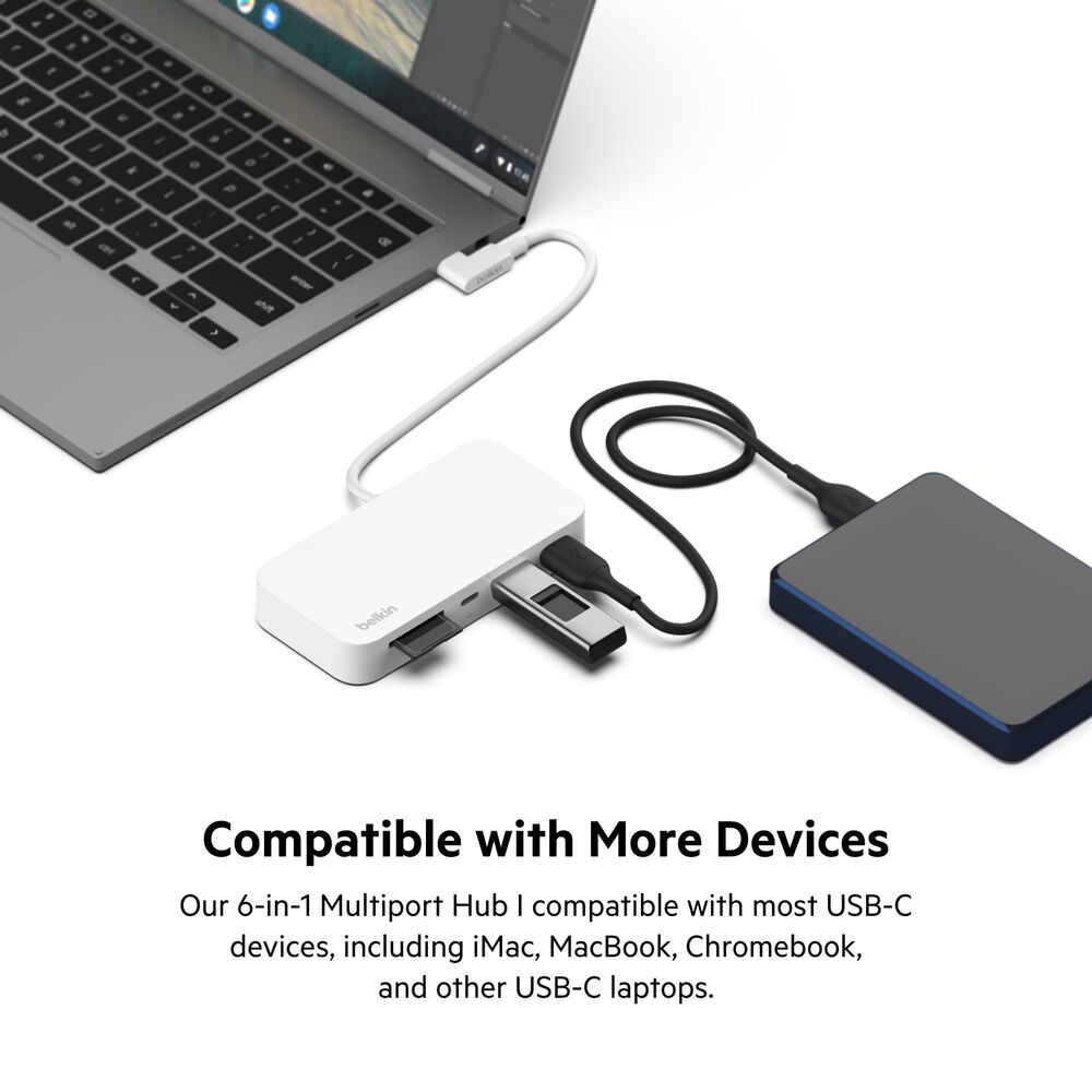 USB-C 6-in-1 Multiport Hub with Mount, White, hi-res
