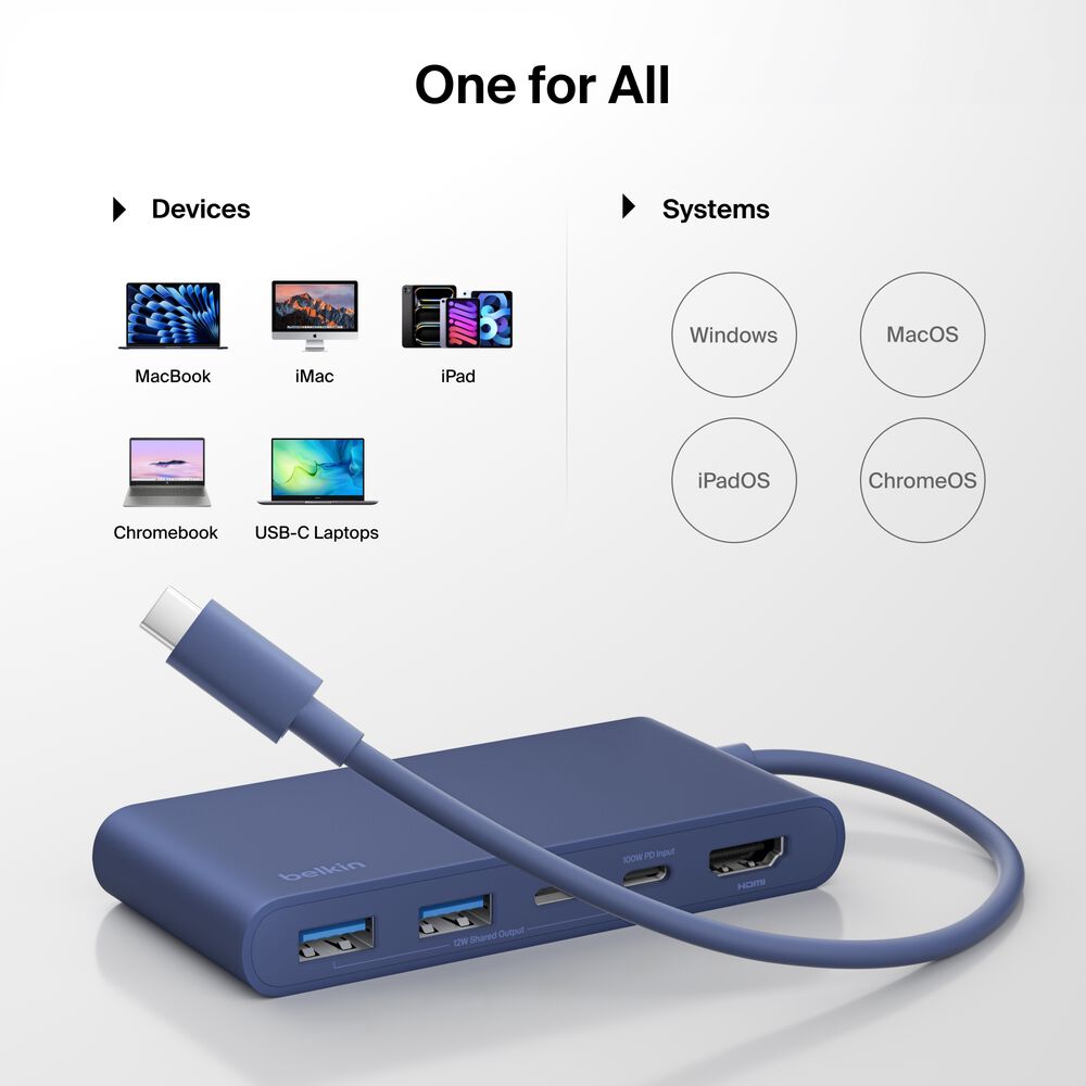 5-Port USB-C Hub with Dual USB-C Ports for MacBook Neo, Indigo, hi-res