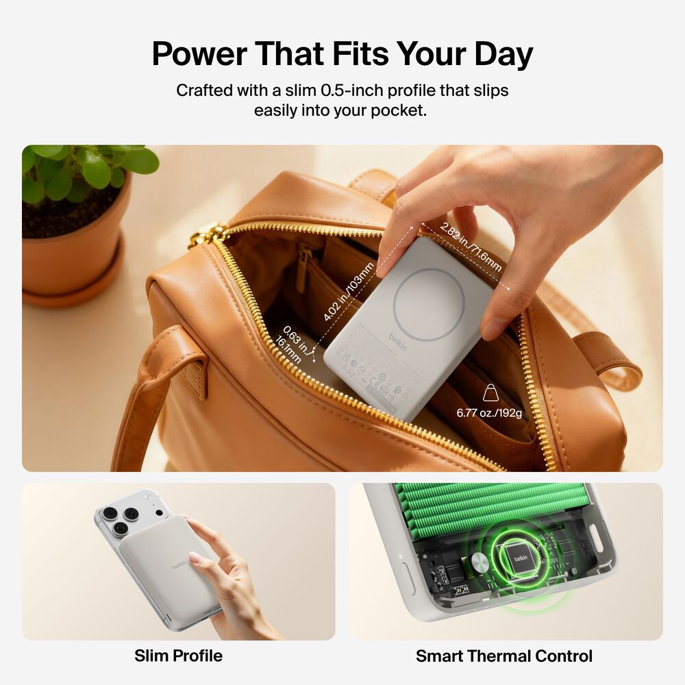 Slim Magnetic Power Bank 10K, Sand, hi-res