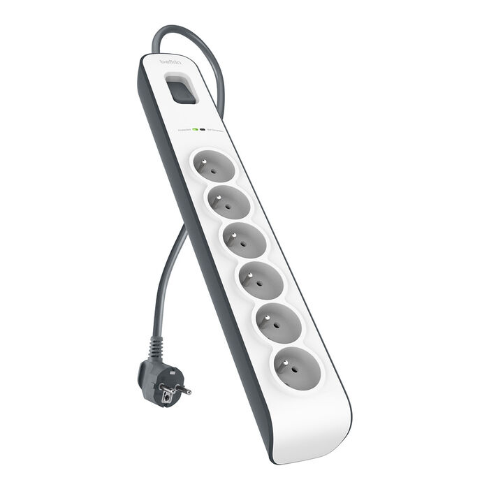 Multiprise parafoudre 6 prises avec cordon d'alimentation de 2 m, White/Gray, hi-res