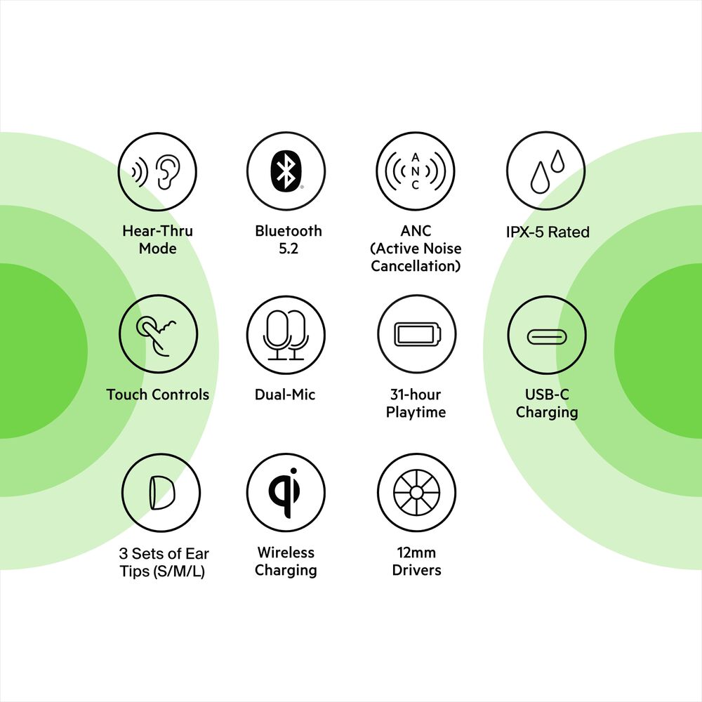 Noise Cancelling Earbuds, Black, hi-res