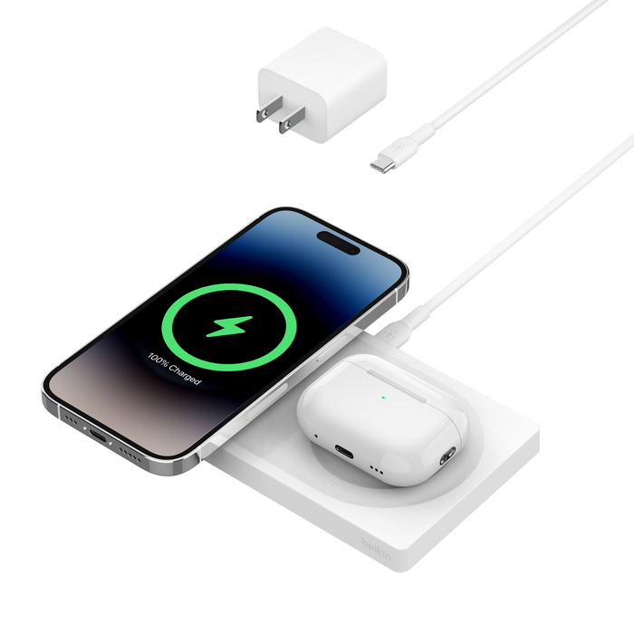2-in-1 Wireless Charging Pad with Official MagSafe Charging 15W, White, hi-res