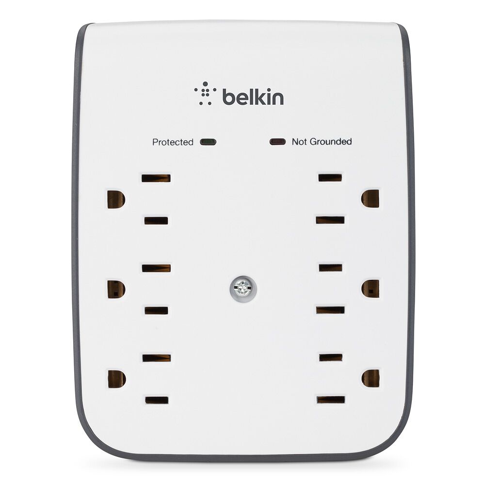 BESTTEN Wall-Mount Power Outlet With 6 AC Sockets & 2 USB Charging Ports - Surge Protector