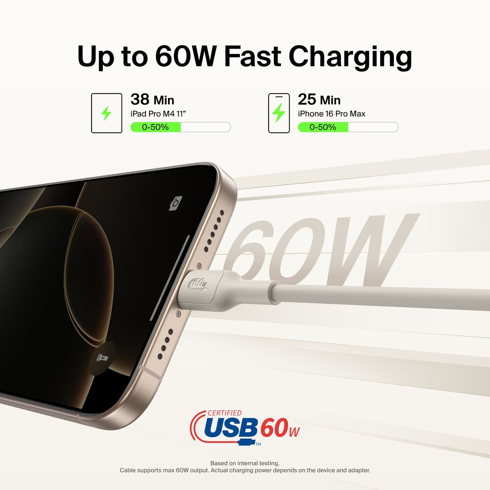 USB-C to USB-C Cable 60W, 6.6ft/2m, Sand, Sand, hi-res