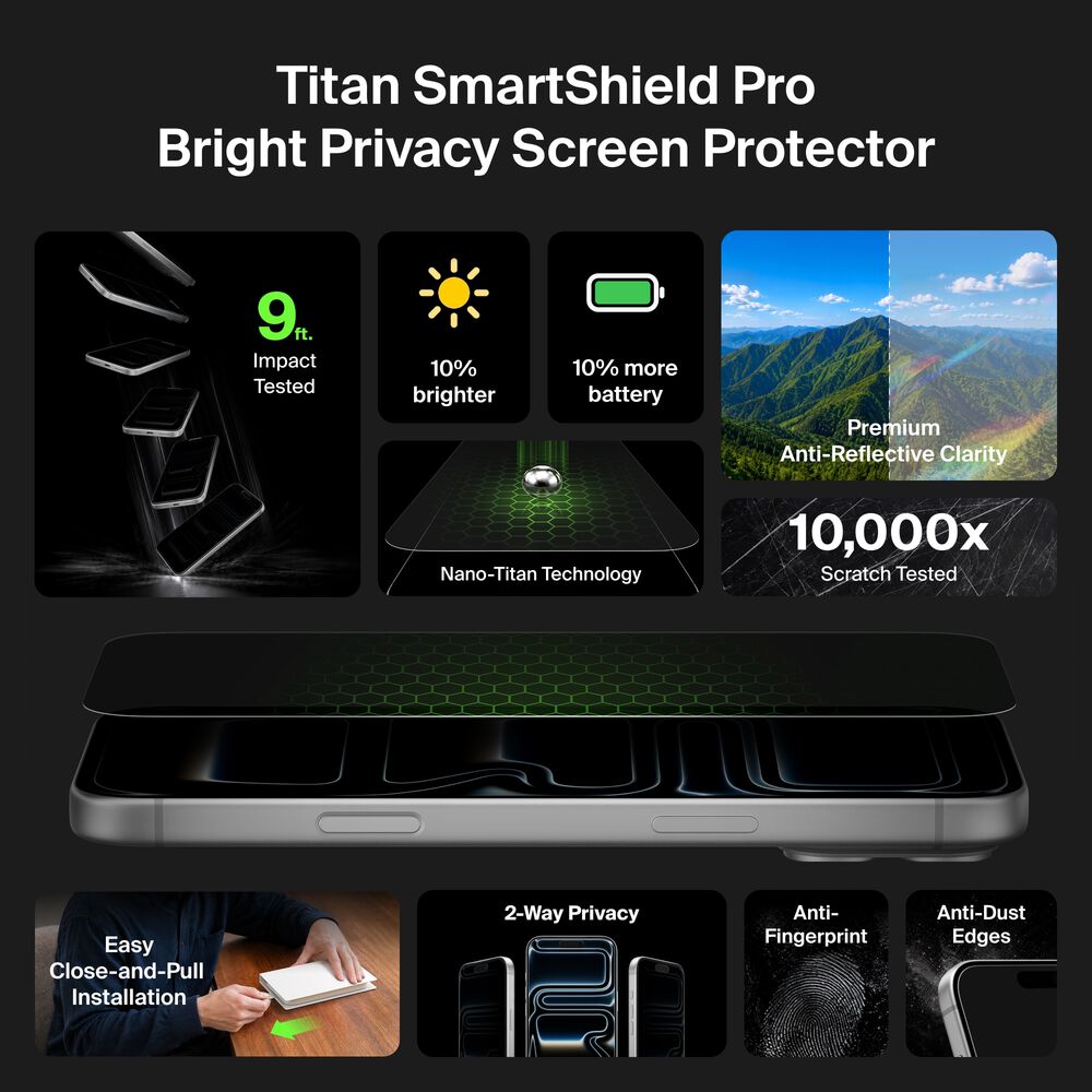 Bright Privacy Screen Protector for iPhone 18 Pro, , hi-res