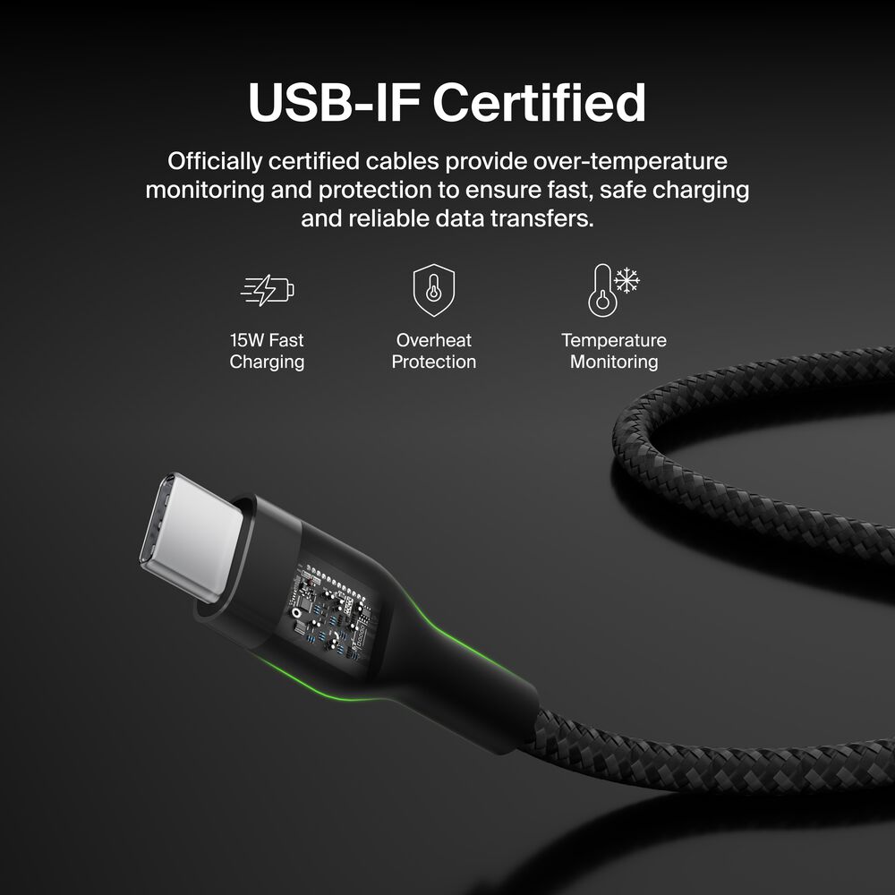 USB-A to USB-C Cable 15W, Black, hi-res