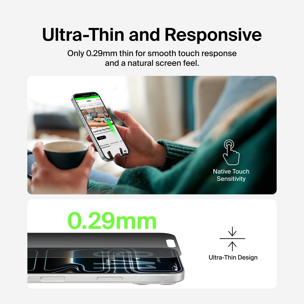 InvisiGlass Privacy Filter Screen Protector for iPhone 17 Pro, , hi-res