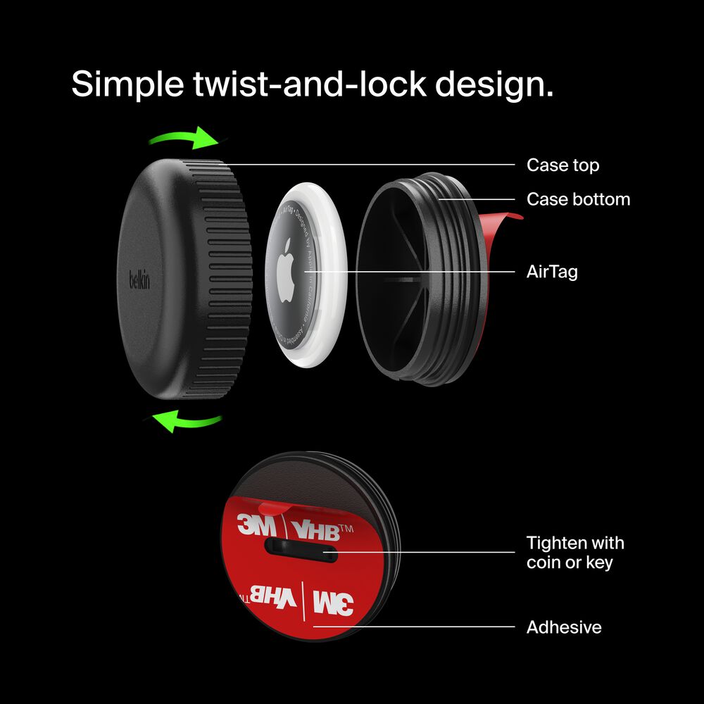 Waterproof Secure Holder with Adhesive for AirTag, Black, hi-res