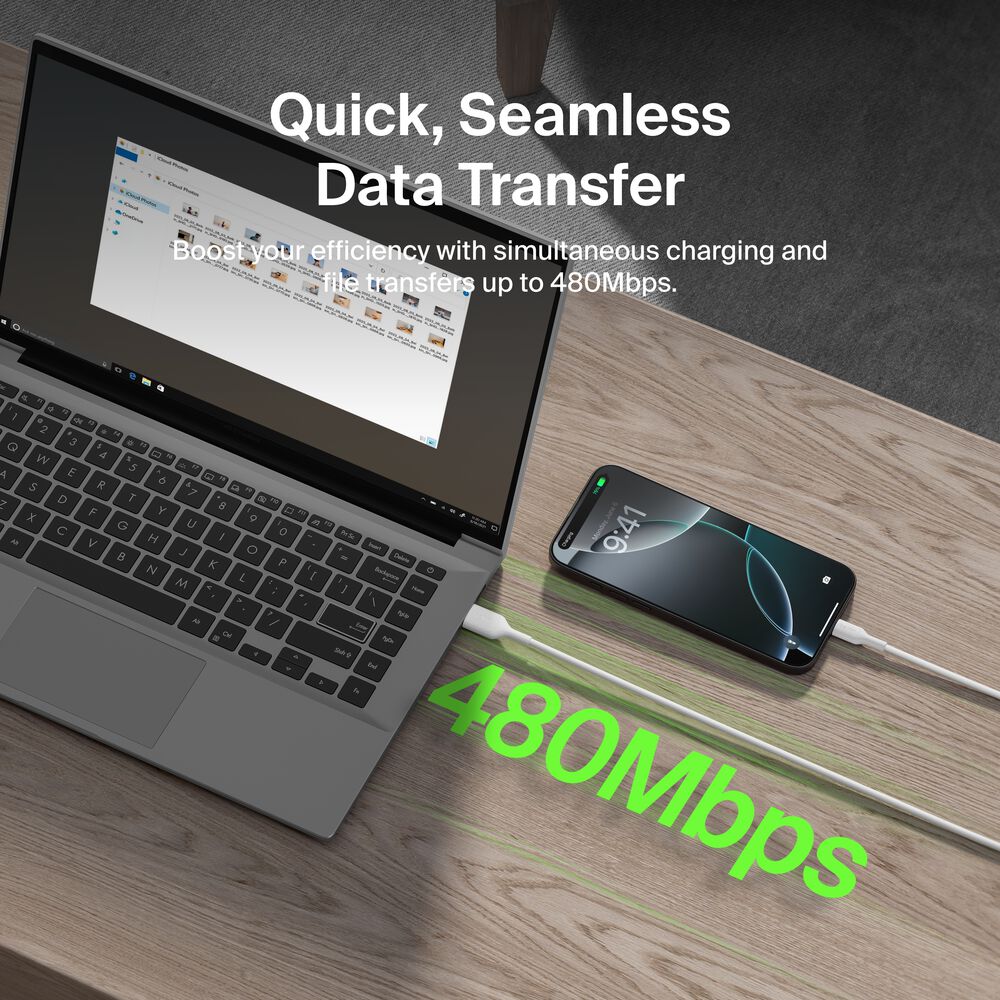 USB-A to USB-C Cable 15W, 3.3ft/1m, White, White, hi-res