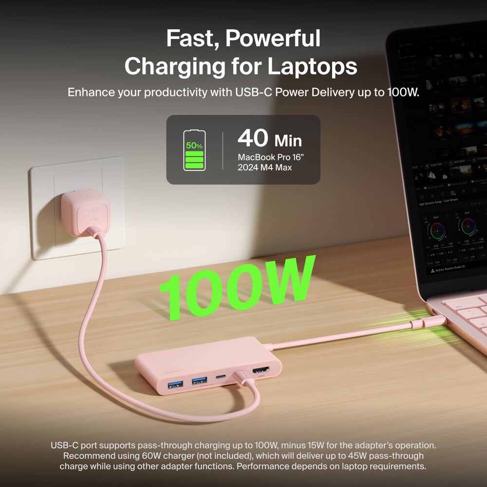 5-Port USB-C Hub with Dual USB-C Ports for MacBook Neo, Blush Pink, hi-res
