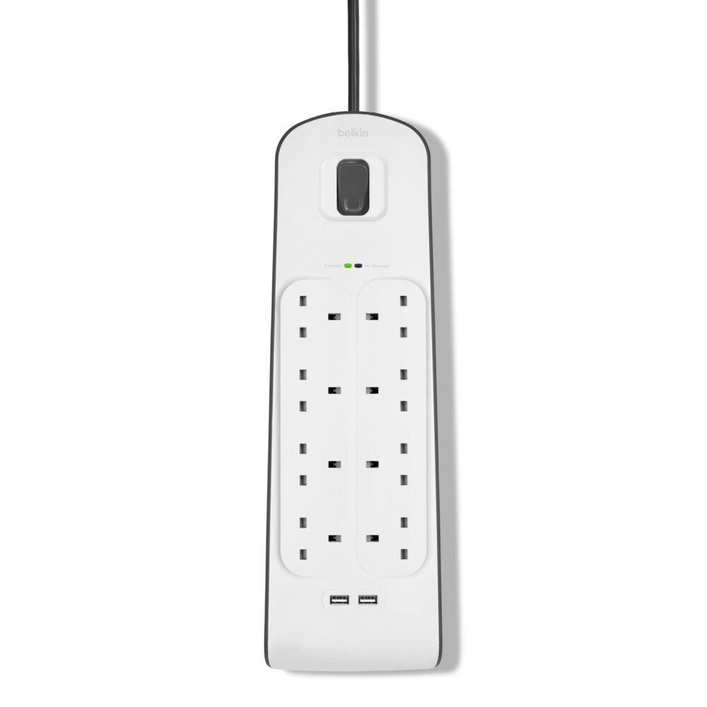 Amp USB Charging 8-outlet Surge Protection Strip Belkin UK