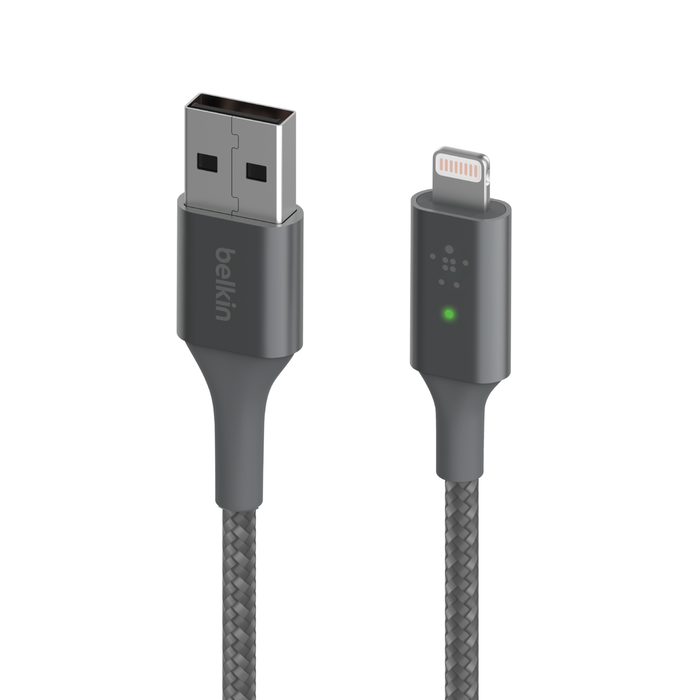 Smart LED Lightning to USB-A Cable, Gray, hi-res