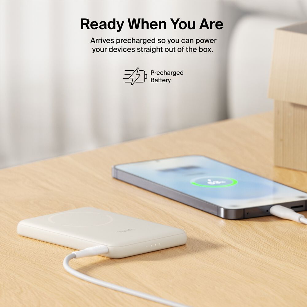 Slim Magnetic Power Bank 5K with Qi2, Sand, hi-res