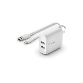 Dual USB-A Wall Charger 24W + USB-A to Micro-USB cable, White, hi-res