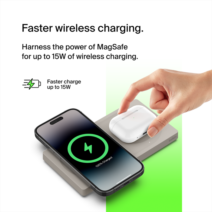 2-in-1 Wireless Charging Pad with Official MagSafe Charging 15W, Sand, hi-res