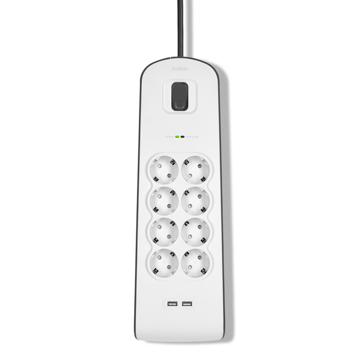 8fach Überspannungsschutz-Steckdosenleiste mit USB-Anschlüssen (2,4 A), White/Gray, hi-res
