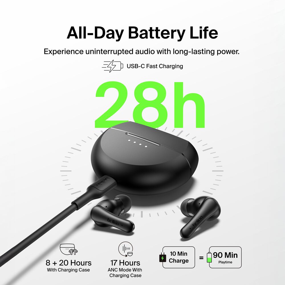 ANC Noise-Cancelling Earbuds, Black, hi-res