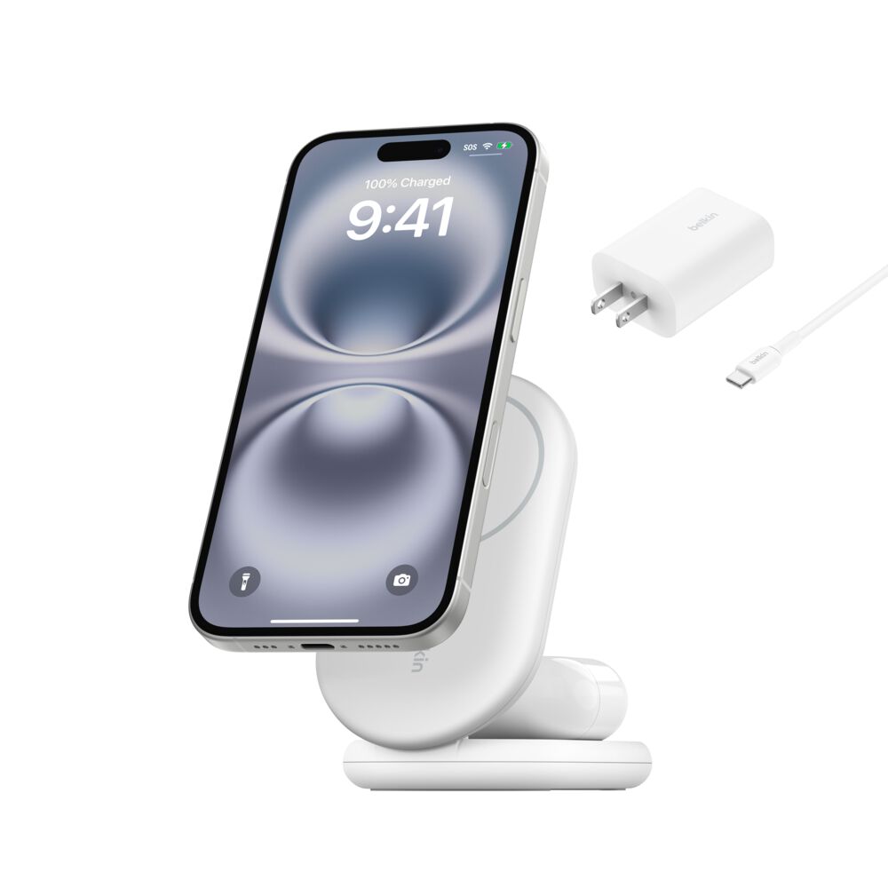 2-in-1 Foldable Qi2 Wireless Charging Station, MagSafe-compatible